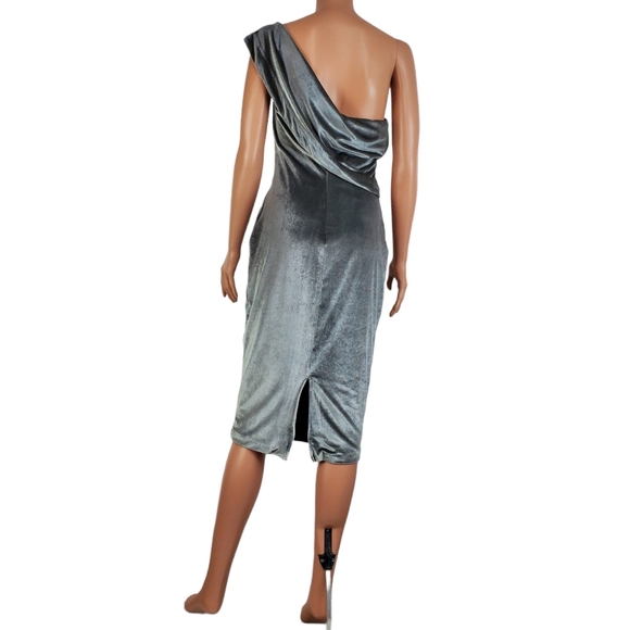 NWT Likely velvet pewter driggs strapless one shoulder midi dress gray size 4 - Picture 13 of 16